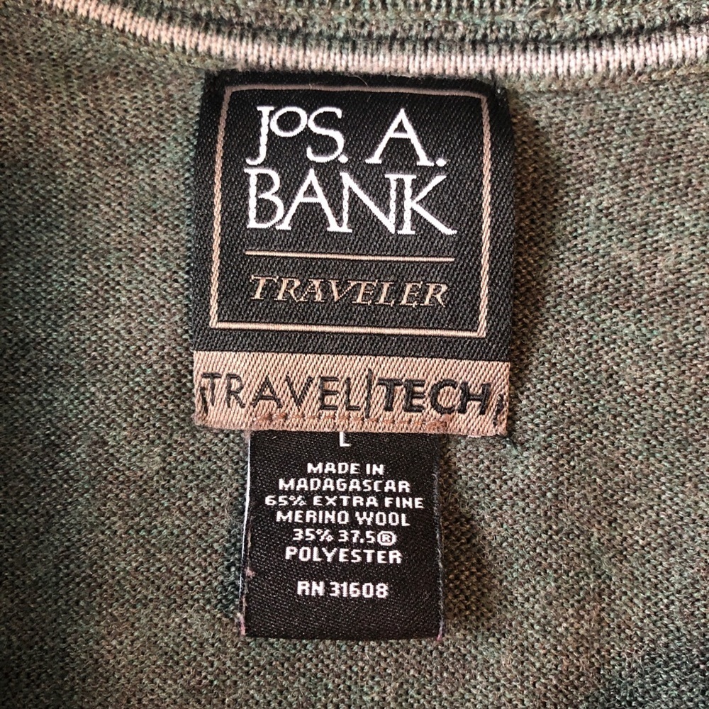 Jos A Bank Traveler Collection Green Merino Wool Zip Sweater Pullover Size Large - Picture 7 of 9